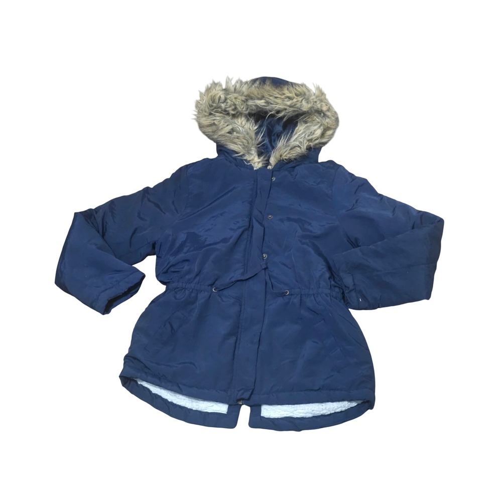Copper Key Girls Navy Blue Sherpa Lined Parka Jacket Faux Fur Hood XL